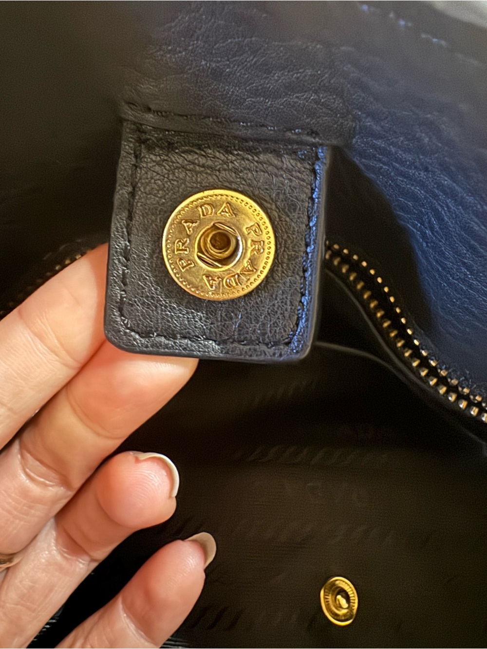 Prada Black Leather Tote with Gold-Tone Buckle Accents - Picture 7 of 12
